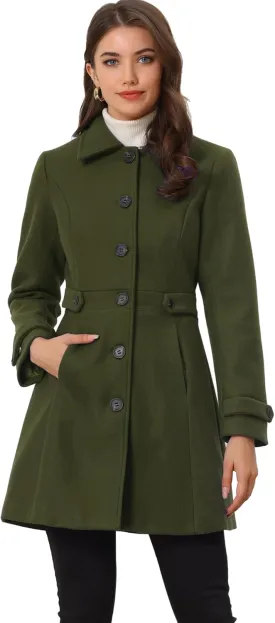 Allegra K Women's Winter Classic Outwear Overcoat with Pockets Single Breasted Pea Coat