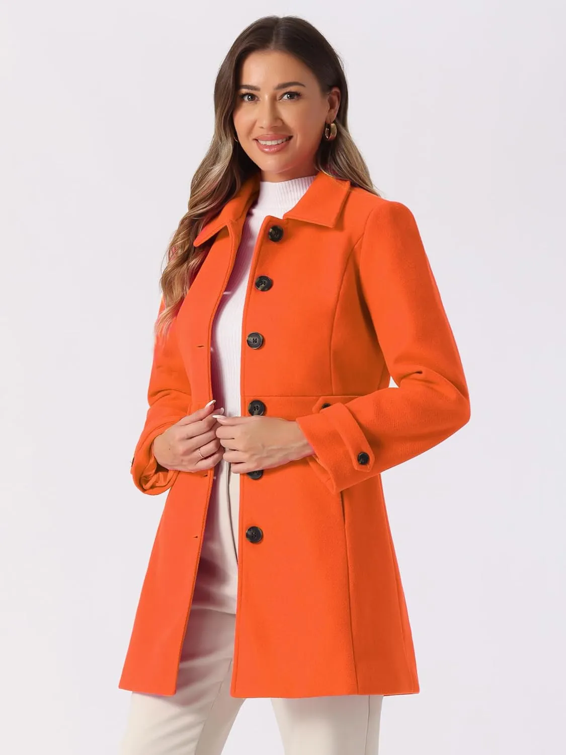 Allegra K Women's Winter Classic Outwear Overcoat with Pockets Single Breasted Pea Coat