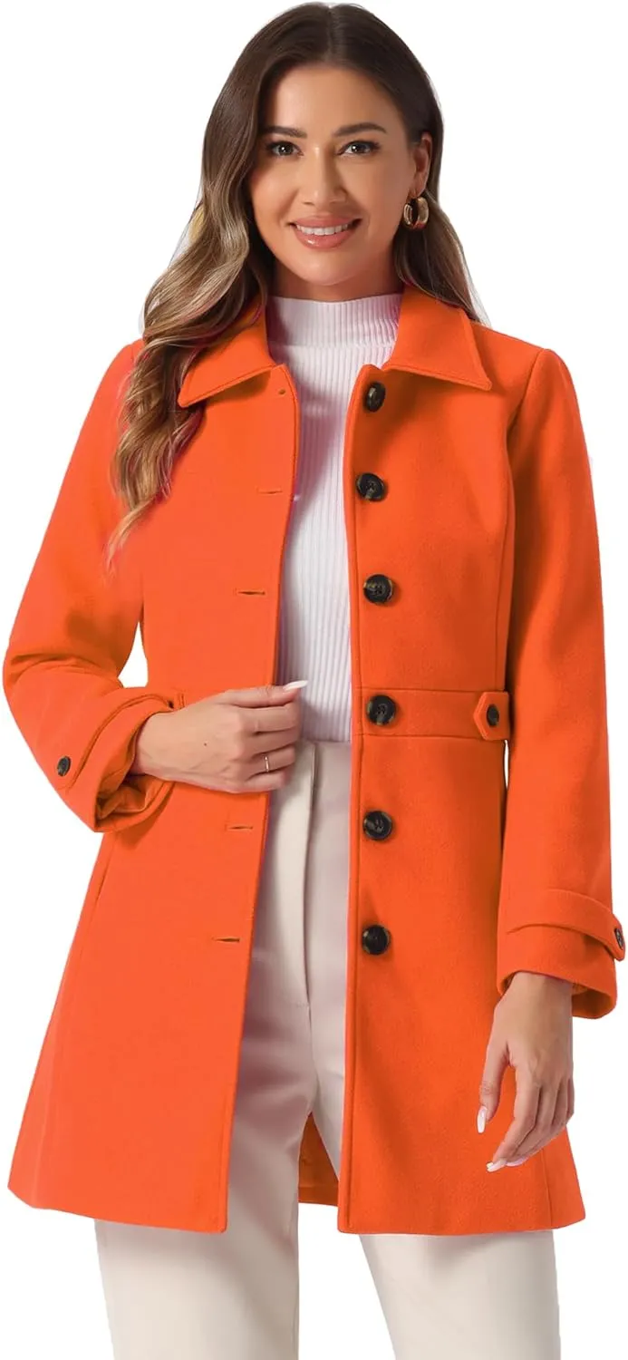 Allegra K Women's Winter Classic Outwear Overcoat with Pockets Single Breasted Pea Coat