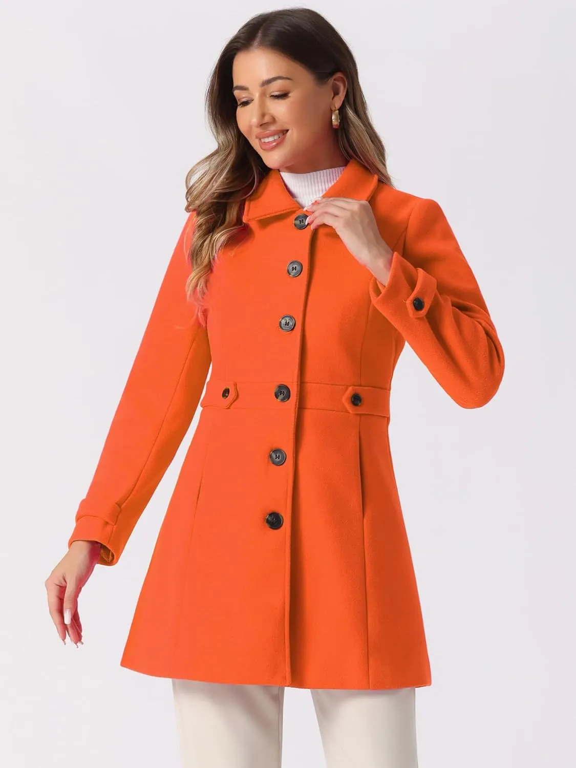 Allegra K Women's Winter Classic Outwear Overcoat with Pockets Single Breasted Pea Coat