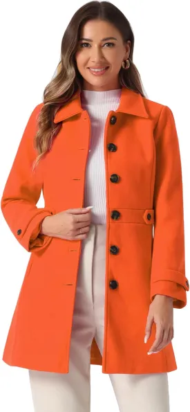 Allegra K Women's Winter Classic Outwear Overcoat with Pockets Single Breasted Pea Coat