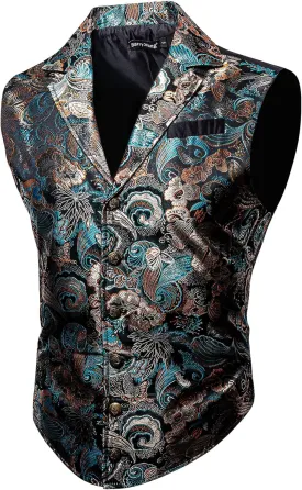 Barry.Wang Mens Paisley Victorian Suit Vest Tailored Collar Formal/Leisure Steampunk Gothic Waistcoat