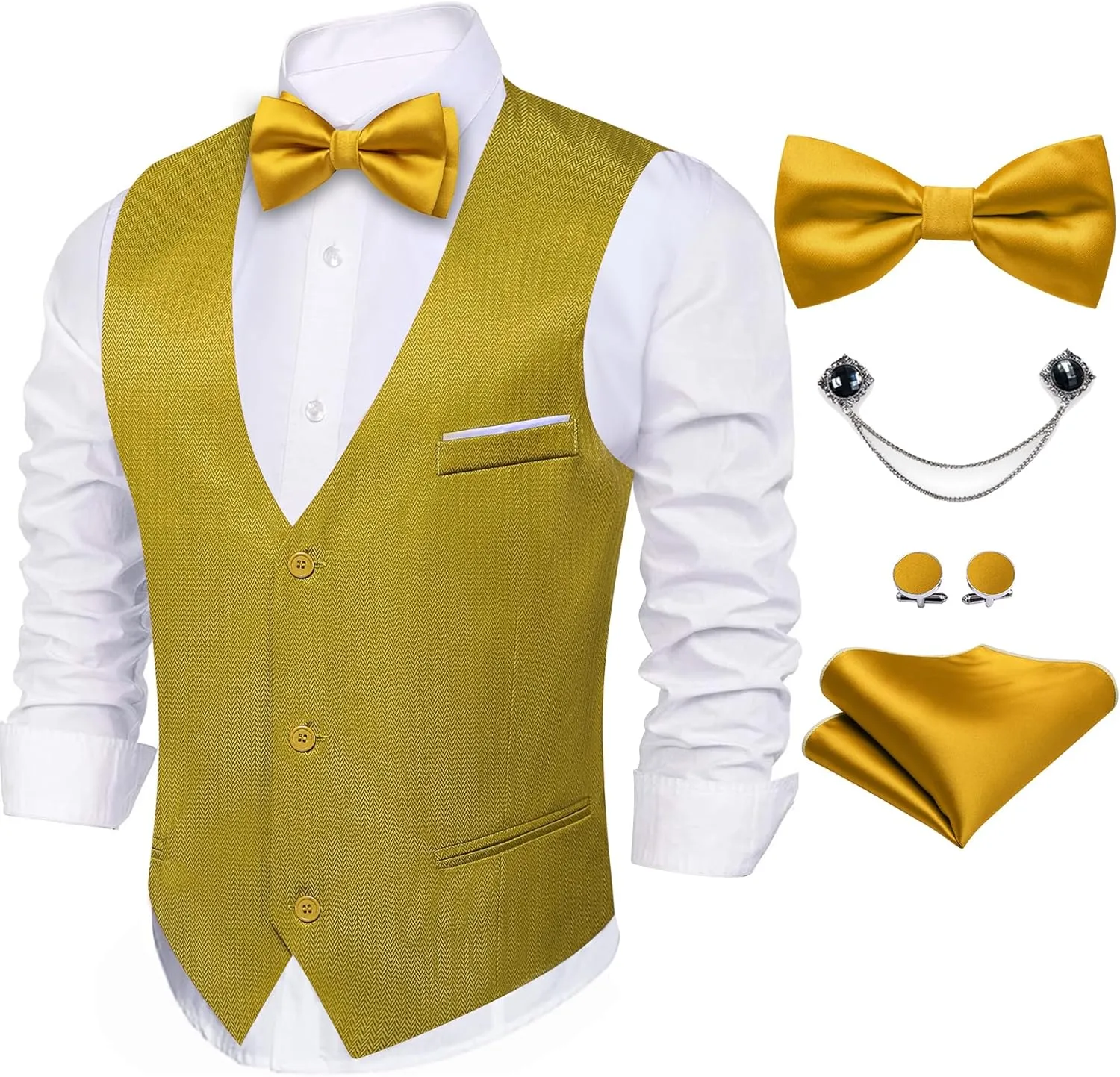 Barry.Wang Men's Suit Vest Business Formal Waistcoat Stripe/Plaid Classic Bowtie Set Wedding Party Business
