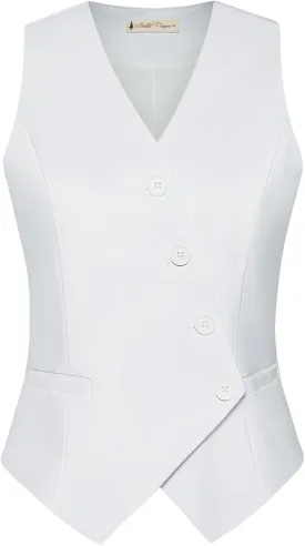 Belle Poque Waistcoat Vest for Women Suit Vest Tops Asymmetrical Hem Tuxedo Vest Sleeveless Blazers Jackets