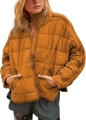 Bianstore Women's Oversized Splice Quilted Lightweight Puffer Jacket Casual Padded Coat