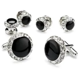 Black Onyx with Rhinestone Studded Cufflinks and Studs - Style #FS5624