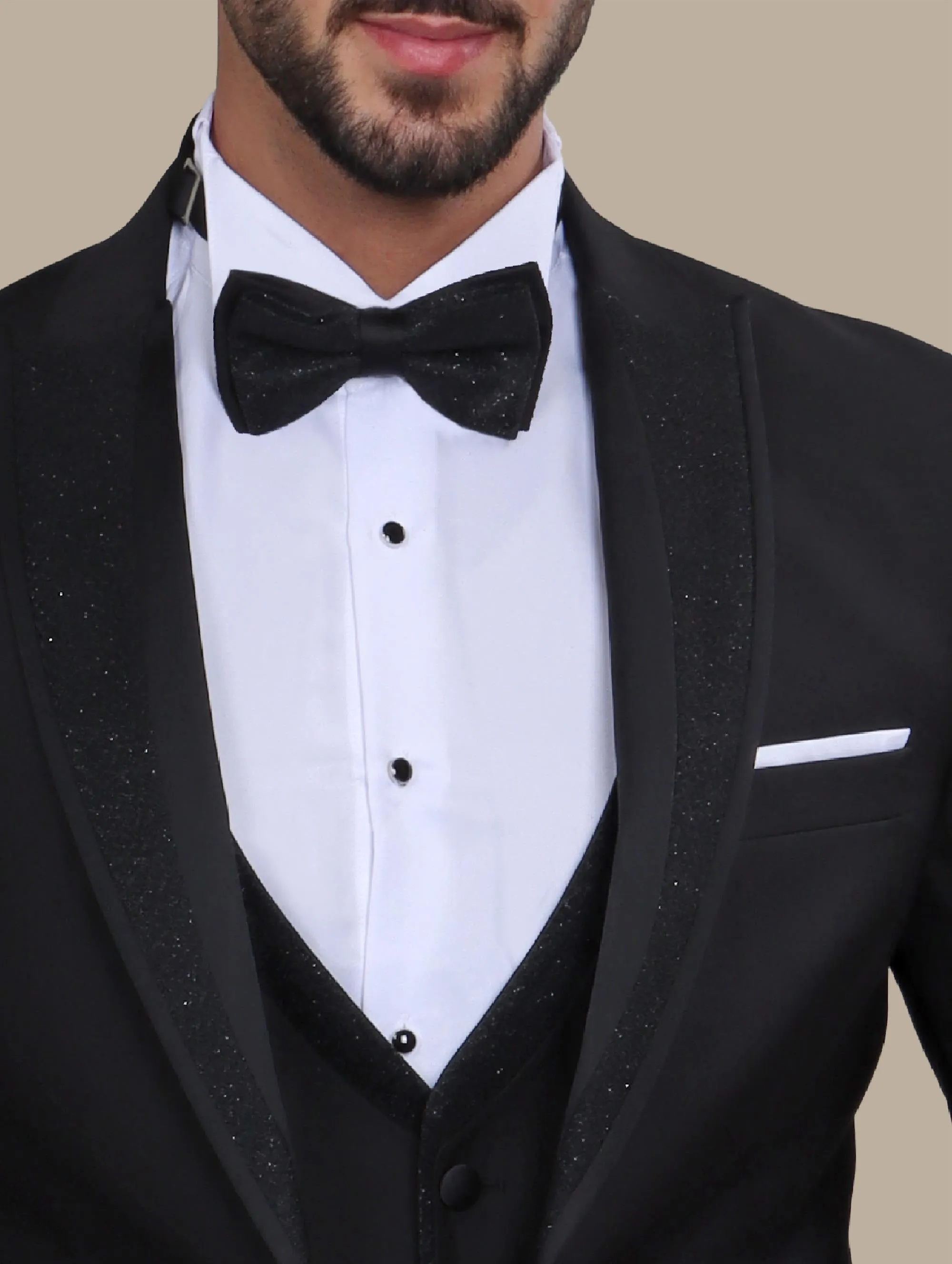 Black Tuxedo with Mixed Glitter Collar – 4-Piece Set