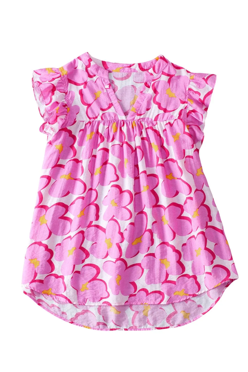Blushing Rose Babydoll Blouse with Ruffle Sleeves