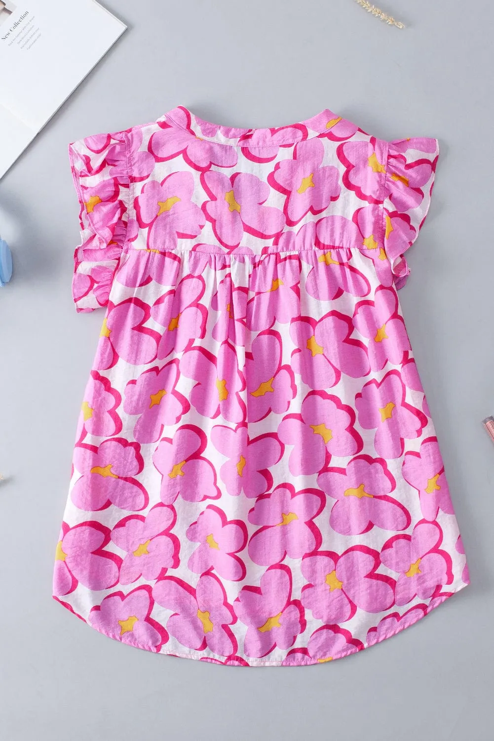 Blushing Rose Babydoll Blouse with Ruffle Sleeves