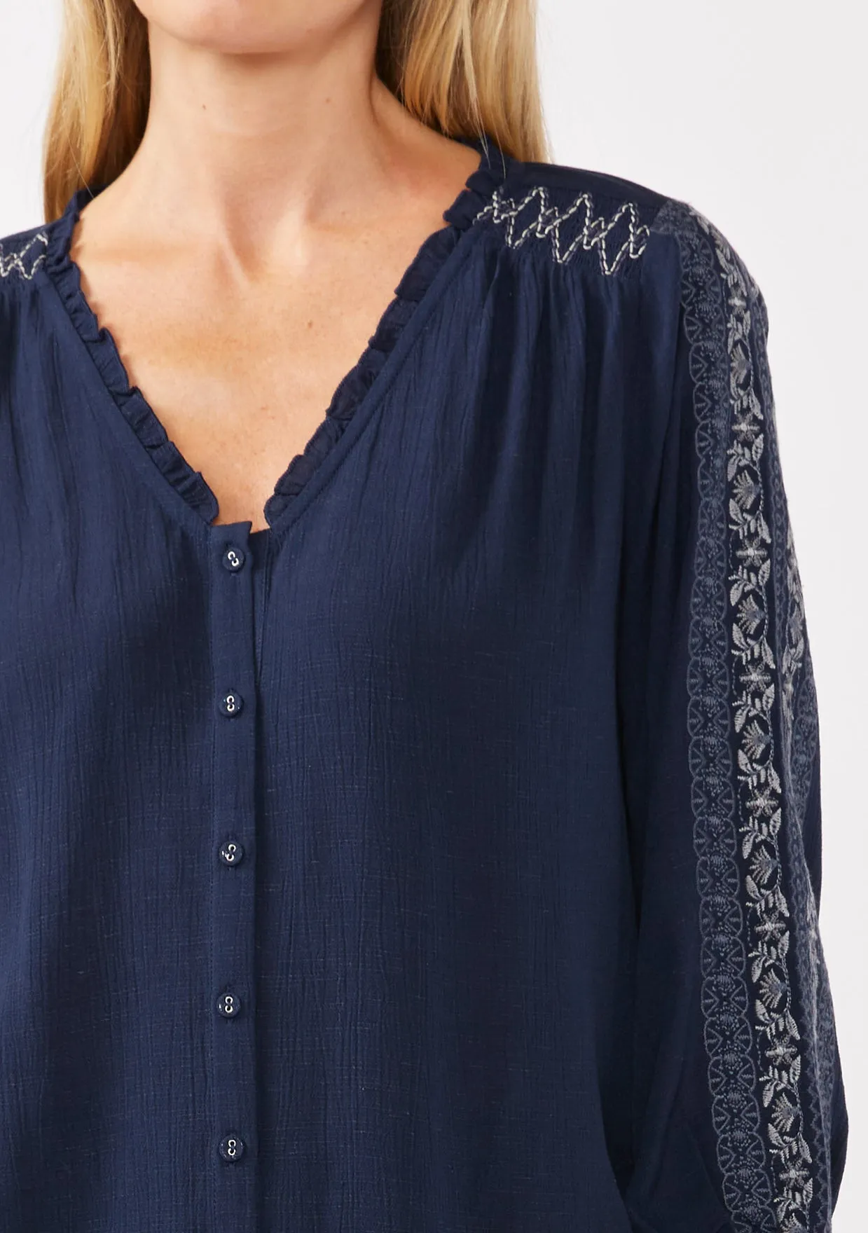 Boho Embroidered Button Front Blouse