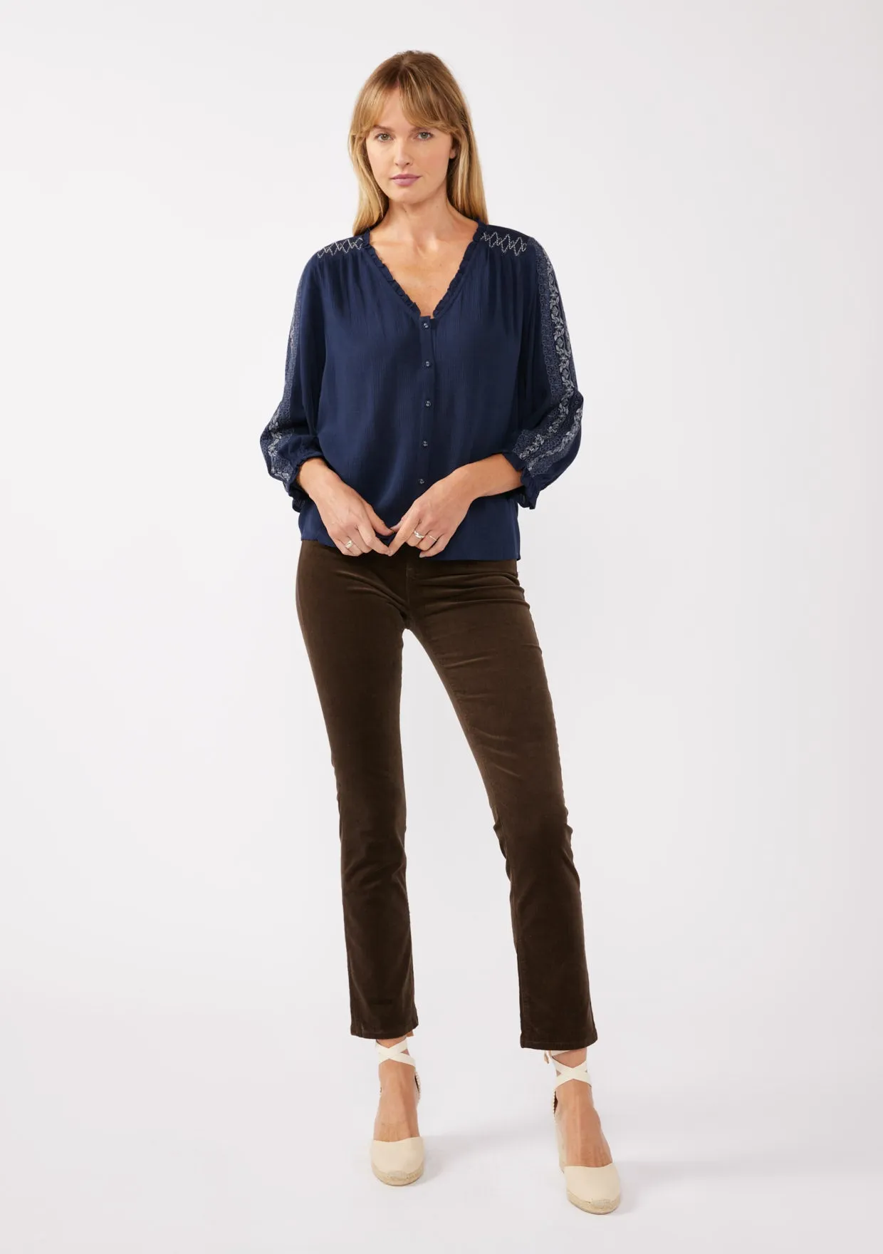 Boho Embroidered Button Front Blouse