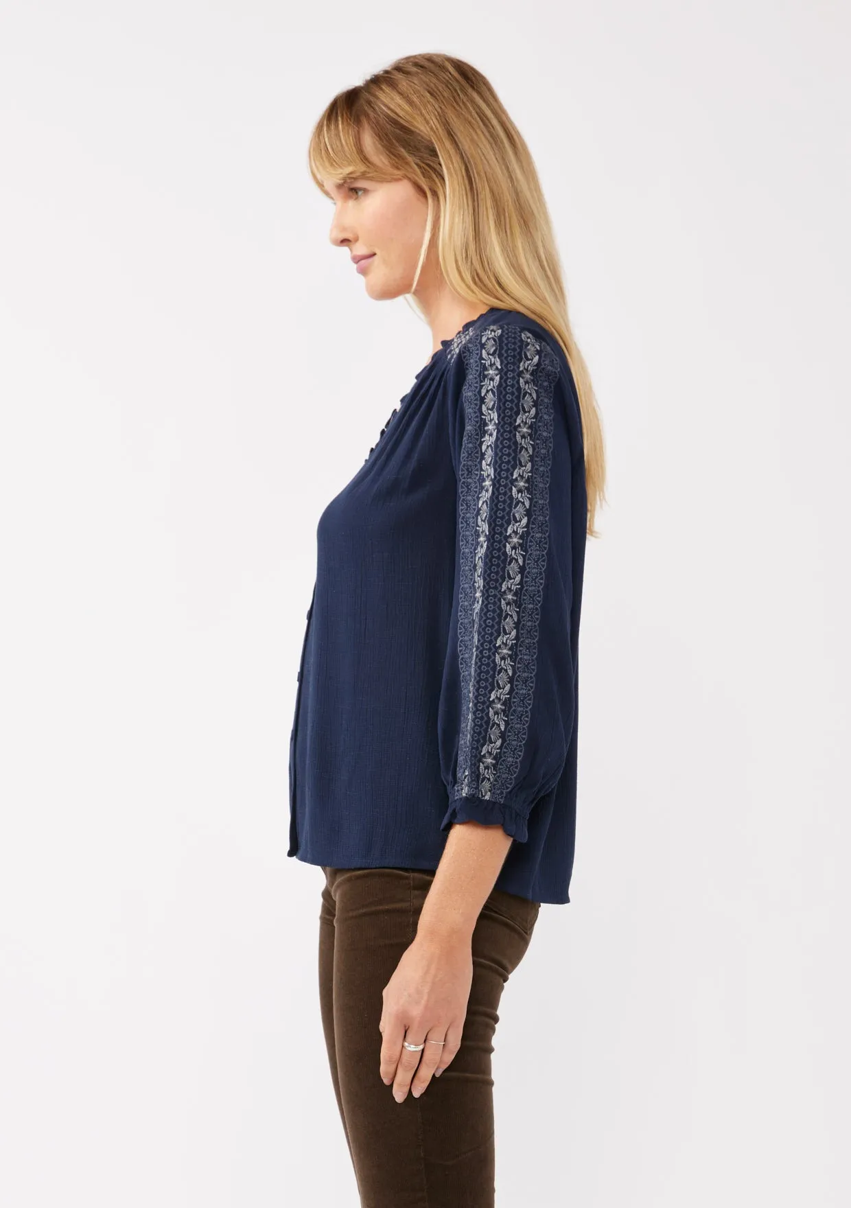 Boho Embroidered Button Front Blouse