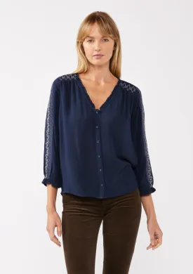 Boho Embroidered Button Front Blouse
