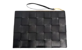 Bottega Veneta Black Intreccio Leather Wrist Pouch