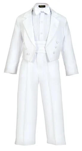 Boys  5- Piece Tail Tuxedo Set With Shirt And Bow Tie -White