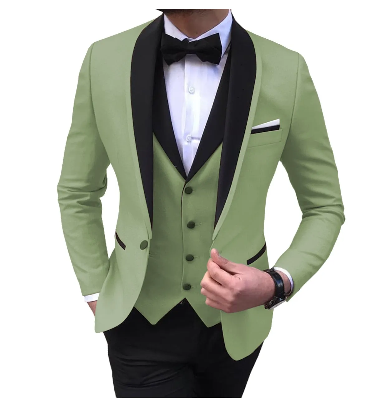 BRADLEY VIP SUITS Men's Fashion Formal 3 Piece Tuxedo (Jacket   Pants   Vest) Mint Green Suit Set