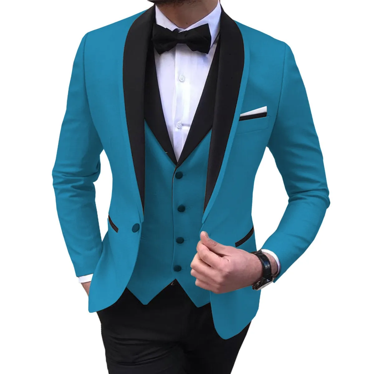 BRADLEY VIP SUITS Men's Fashion Formal 3 Piece Tuxedo (Jacket   Pants   Vest) Mint Green Suit Set