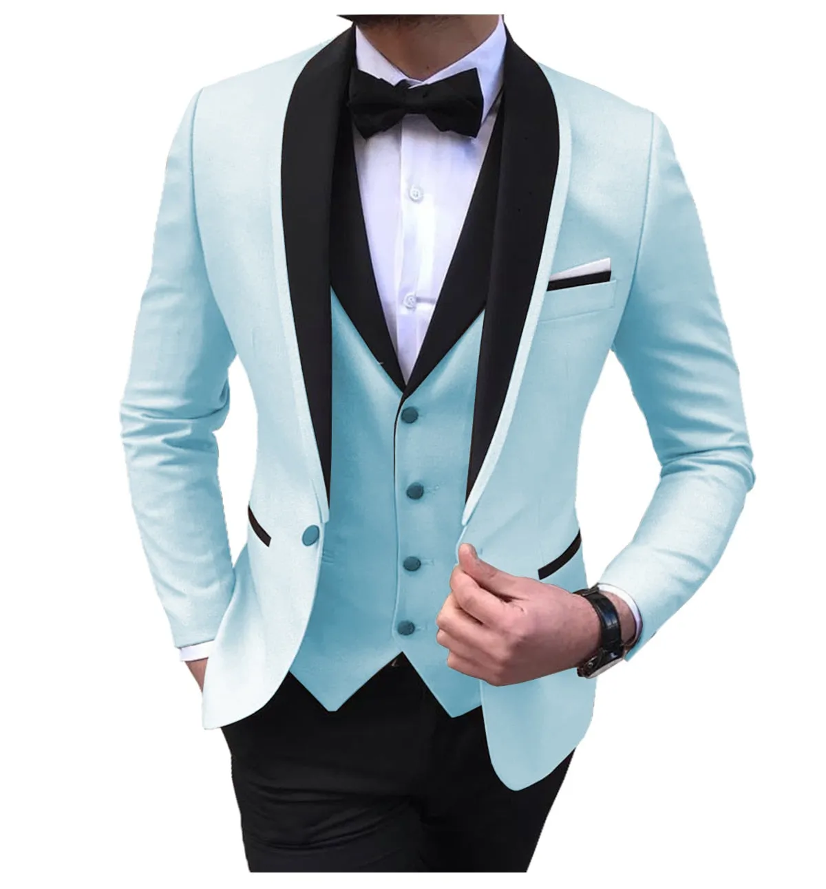 BRADLEY VIP SUITS Men's Fashion Formal 3 Piece Tuxedo (Jacket   Pants   Vest) Mint Green Suit Set