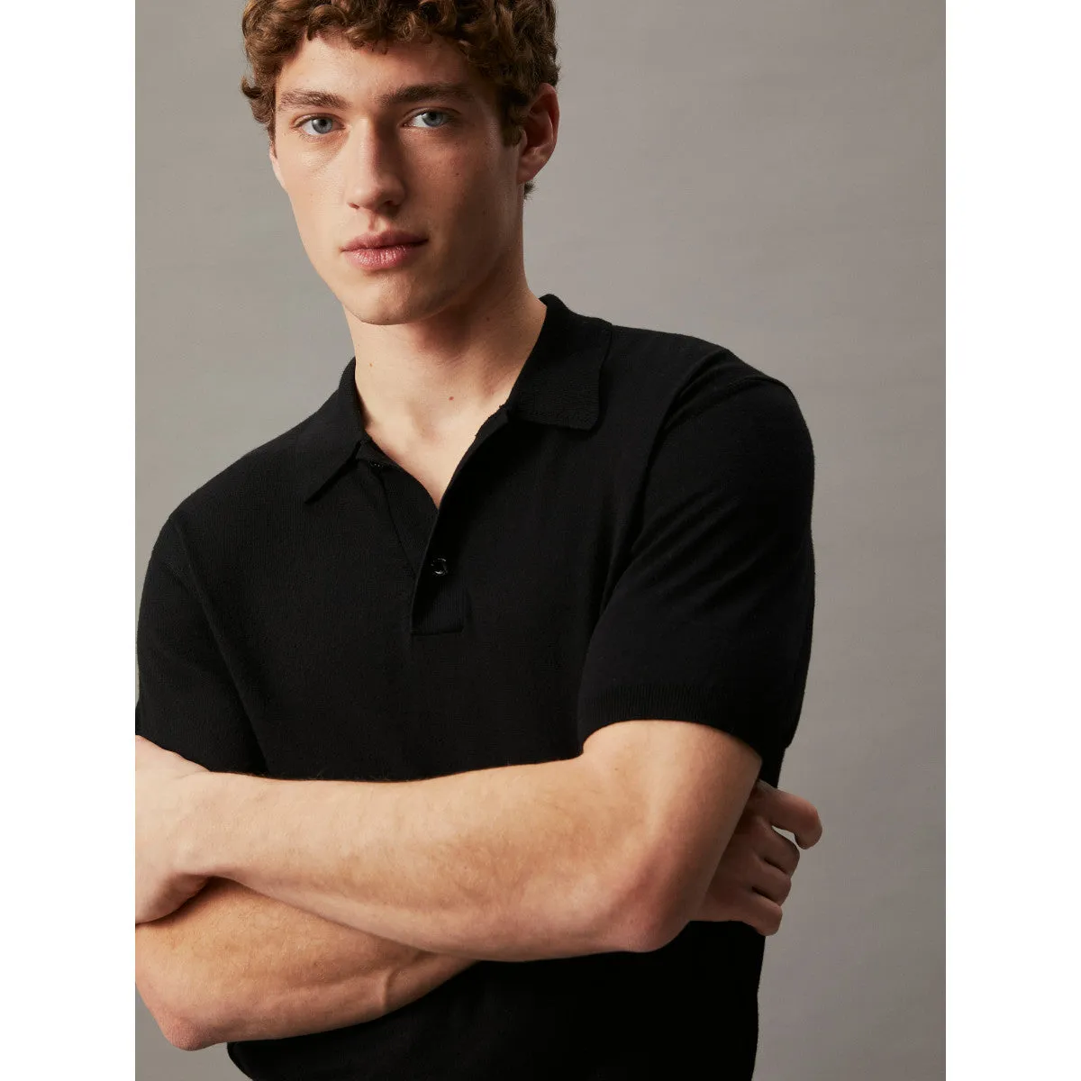Calvin Klein Cotton Silk Polo Shirt BEH Black