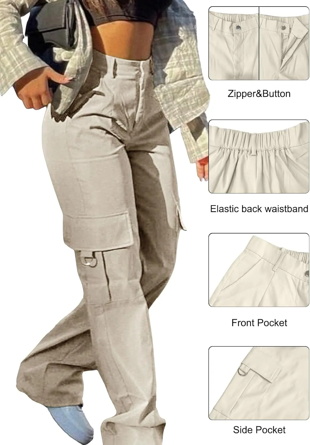 Cargo Pants for Women High Waisted Casual Pants Work Pants Baggy Stretchy Wide Leg Y2K Streetwear with Pockets
