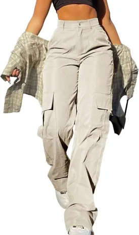 Cargo Pants for Women High Waisted Casual Pants Work Pants Baggy Stretchy Wide Leg Y2K Streetwear with Pockets