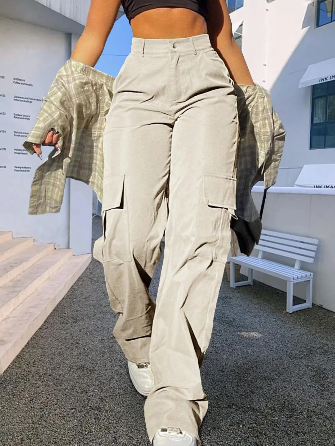 Cargo Pants for Women High Waisted Casual Pants Work Pants Baggy Stretchy Wide Leg Y2K Streetwear with Pockets