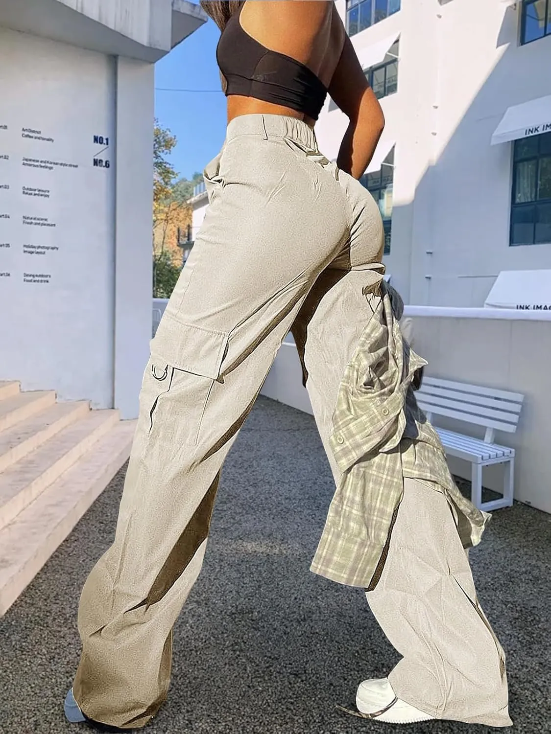 Cargo Pants for Women High Waisted Casual Pants Work Pants Baggy Stretchy Wide Leg Y2K Streetwear with Pockets