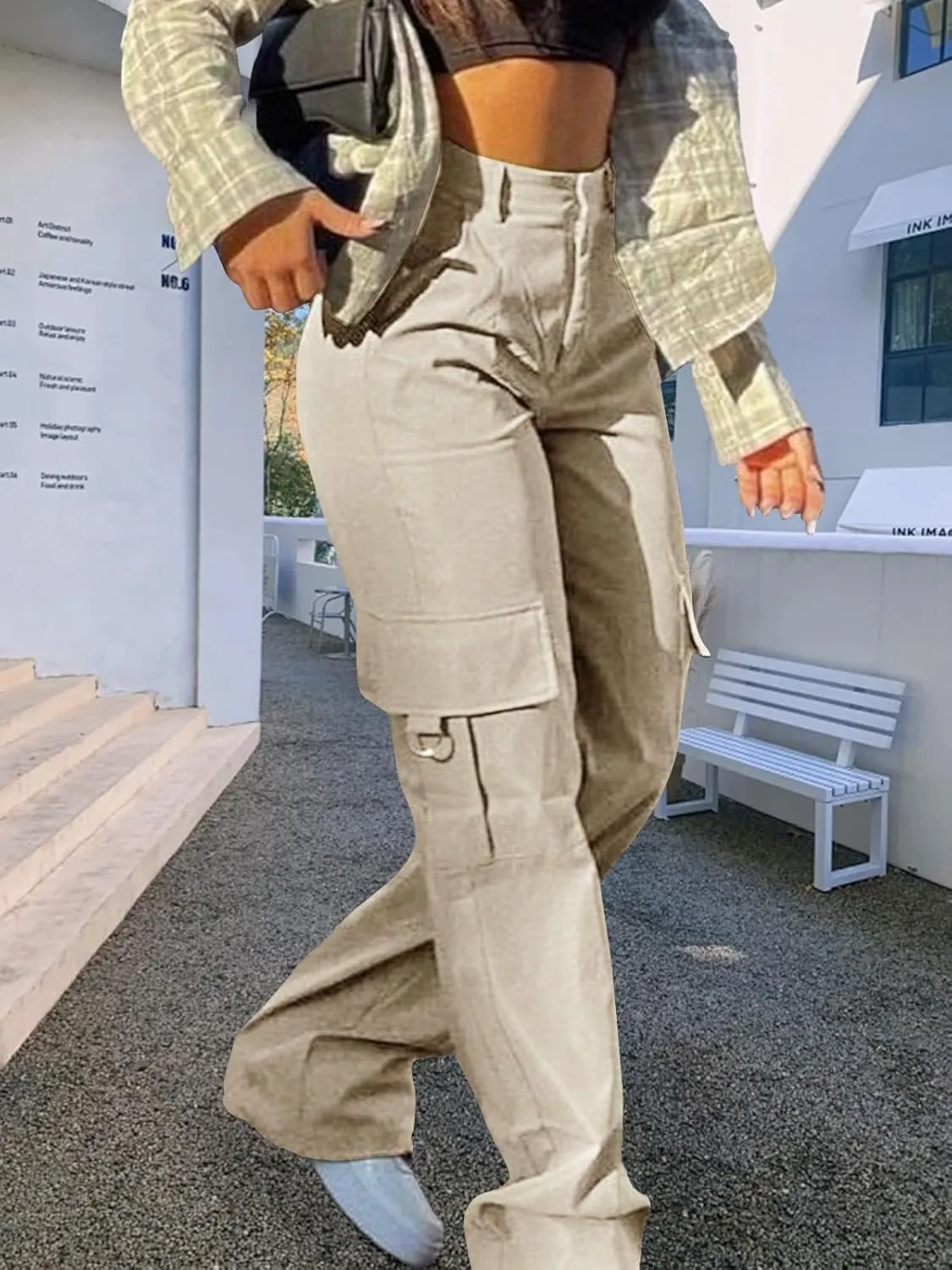 Cargo Pants for Women High Waisted Casual Pants Work Pants Baggy Stretchy Wide Leg Y2K Streetwear with Pockets