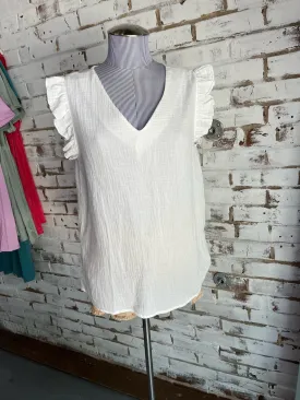 Casky Ruffled Linen Blouse in White