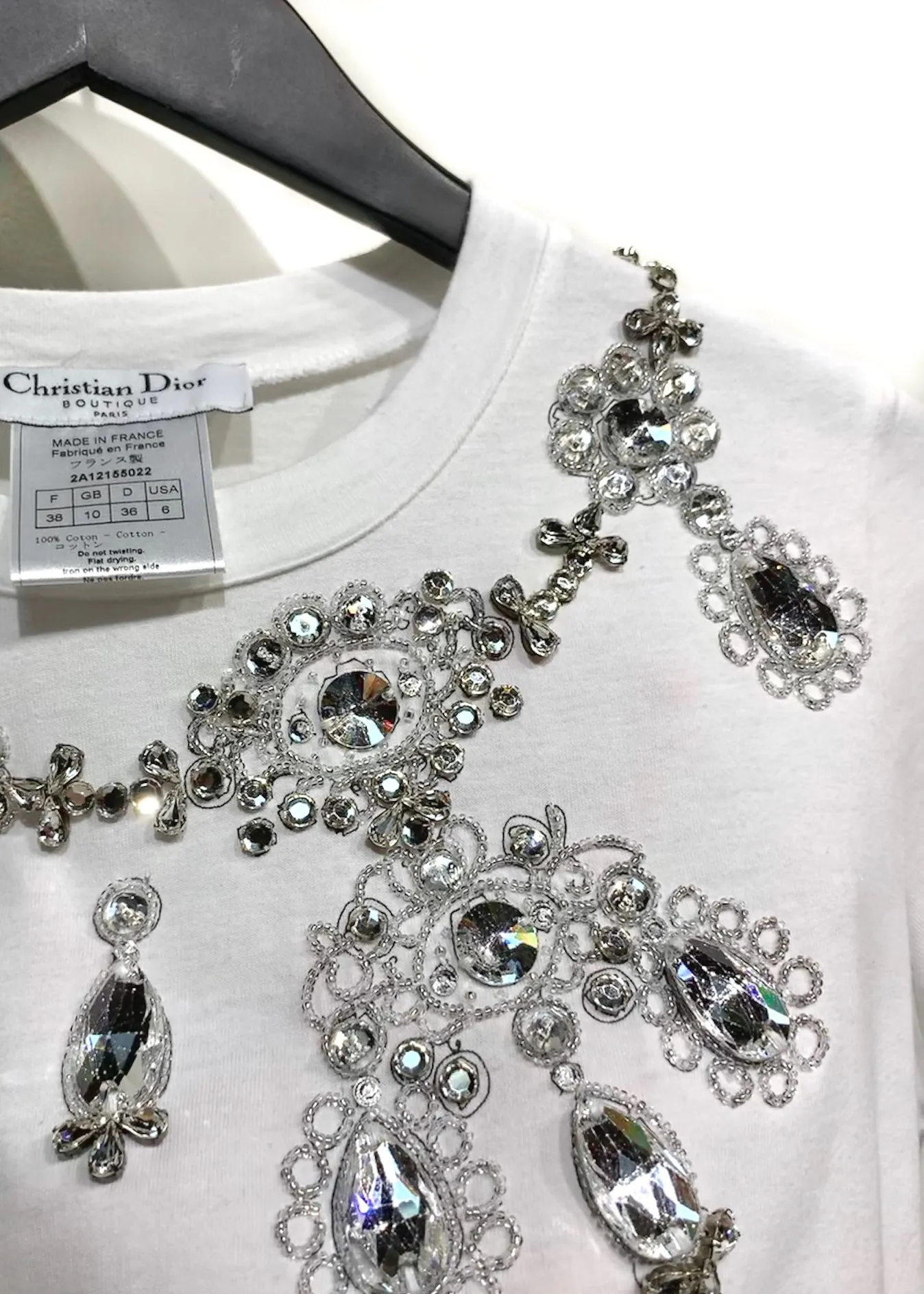 Christian Dior Crystal Embellished White Short Sleeves T-shirt