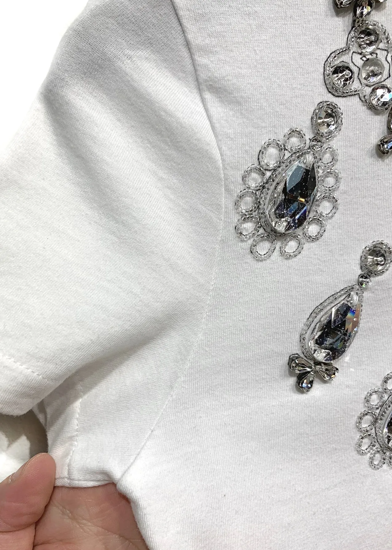 Christian Dior Crystal Embellished White Short Sleeves T-shirt