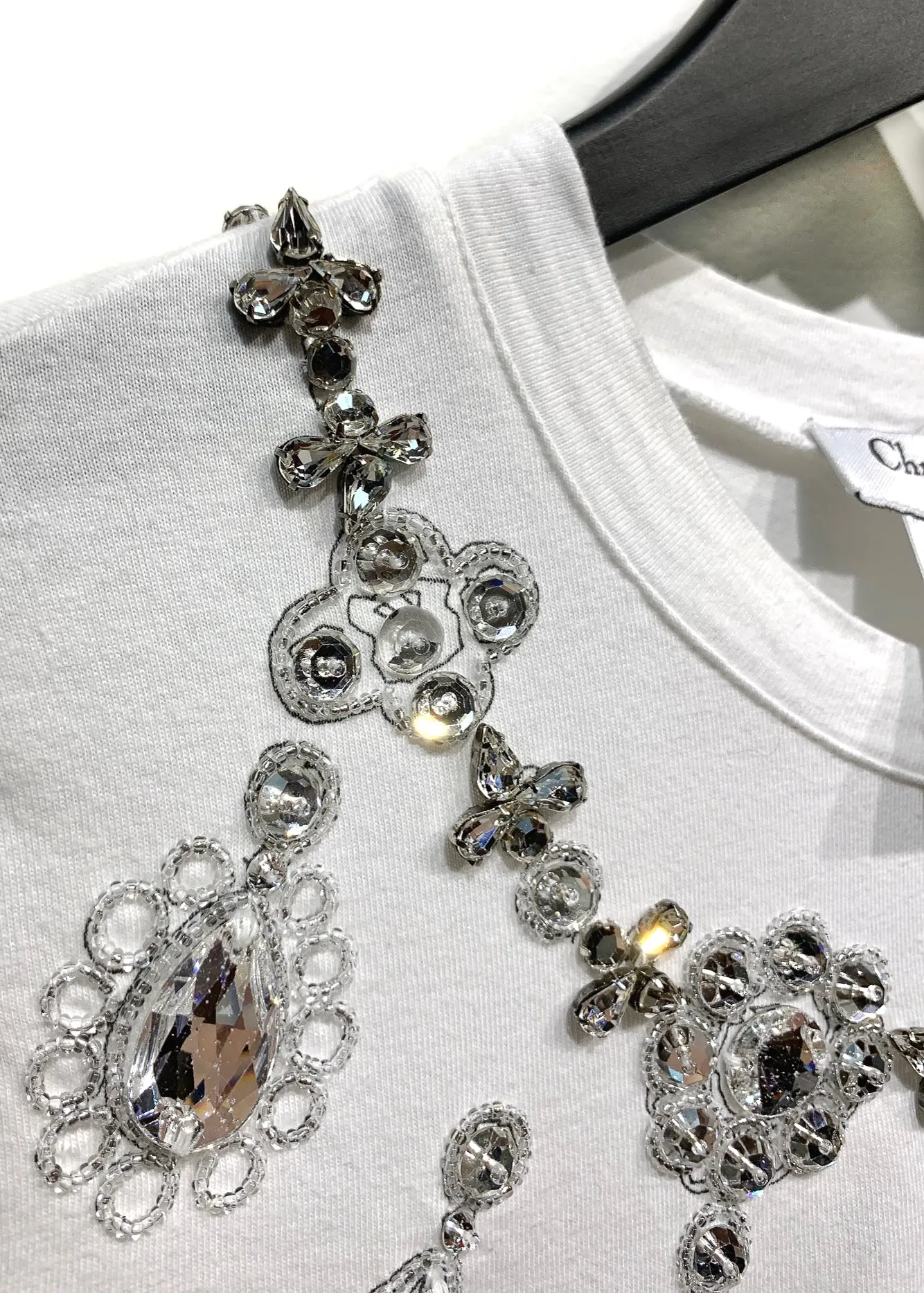 Christian Dior Crystal Embellished White Short Sleeves T-shirt