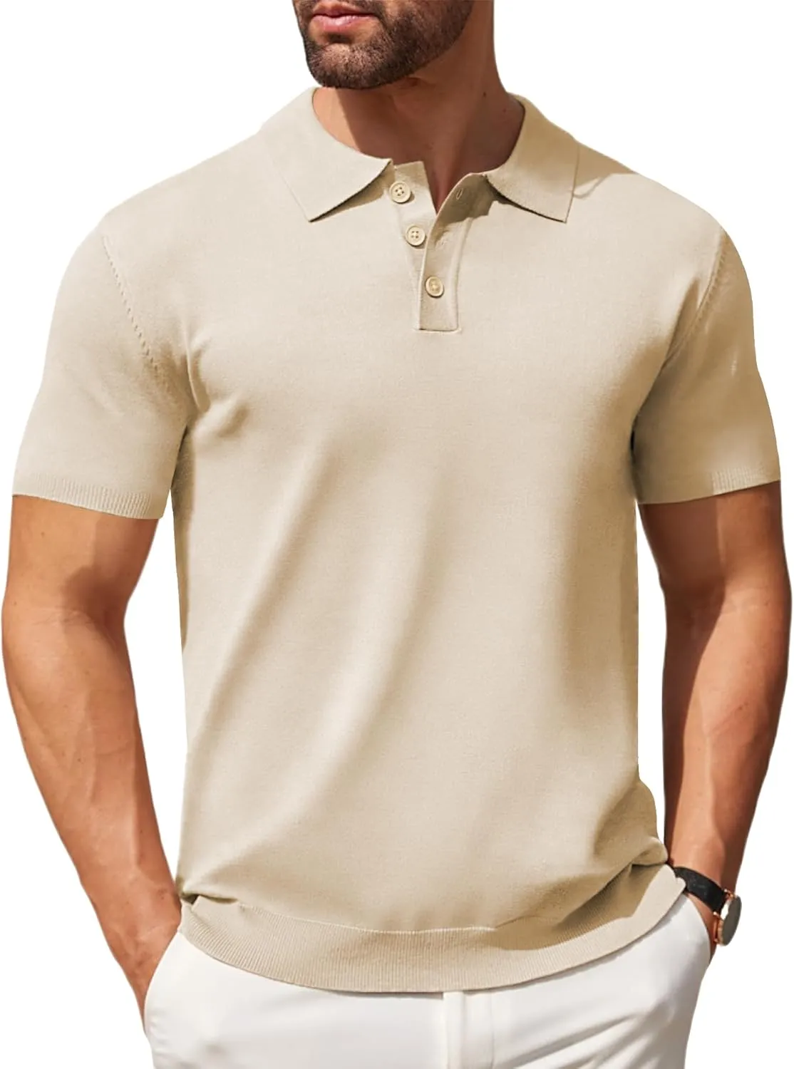 COOFANDY Mens Knit Polo Shirts Casual Short Sleeve Button Down Polo Shirt Classic Golf Shirts