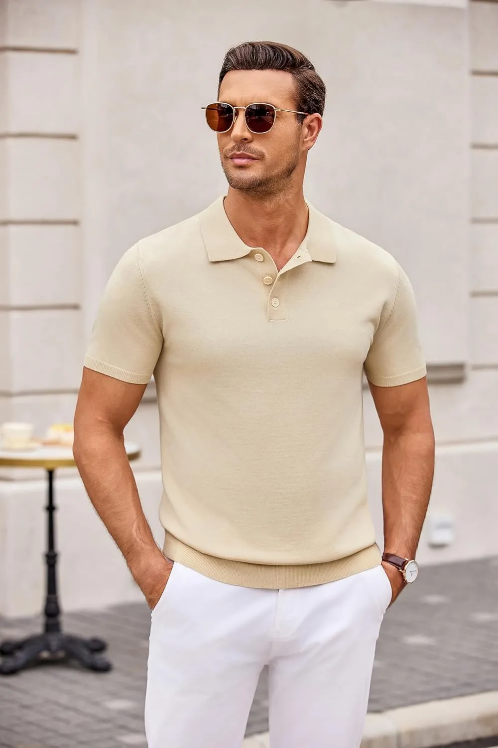 COOFANDY Mens Knit Polo Shirts Casual Short Sleeve Button Down Polo Shirt Classic Golf Shirts