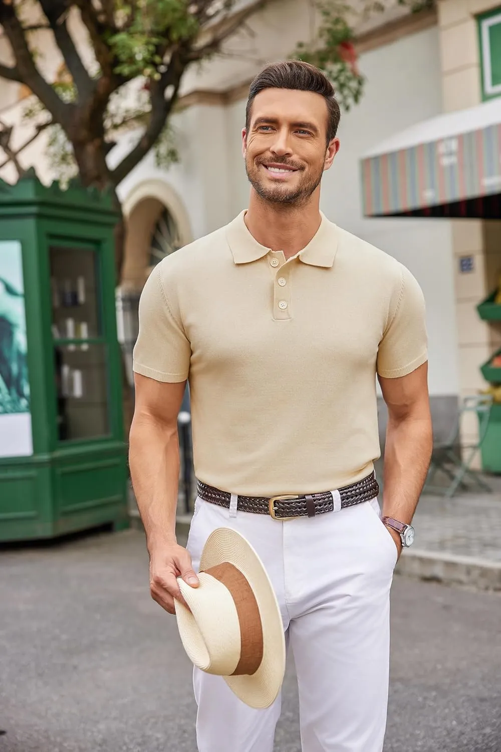 COOFANDY Mens Knit Polo Shirts Casual Short Sleeve Button Down Polo Shirt Classic Golf Shirts