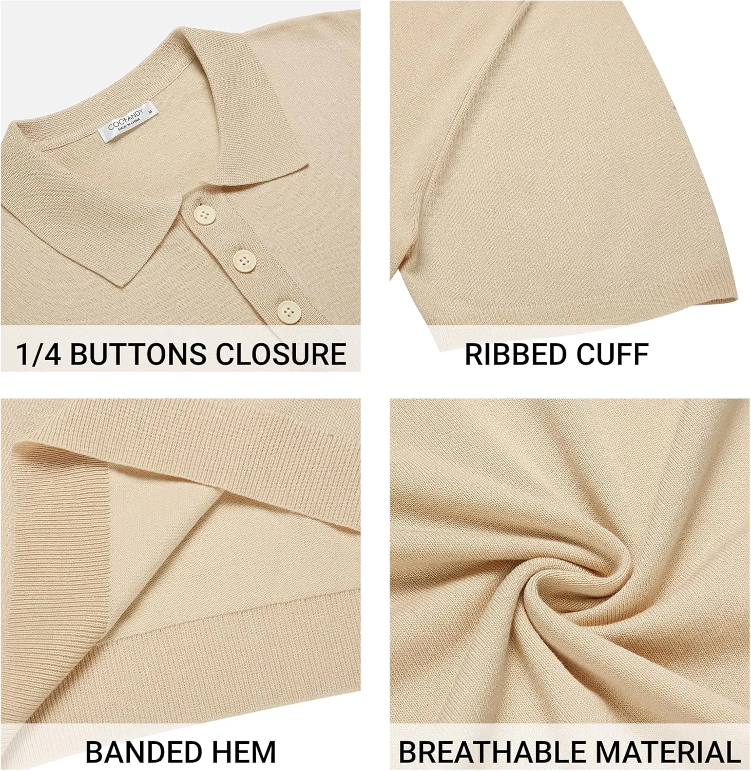COOFANDY Mens Knit Polo Shirts Casual Short Sleeve Button Down Polo Shirt Classic Golf Shirts