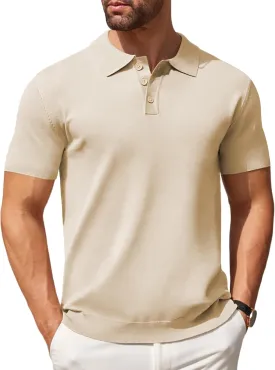 COOFANDY Mens Knit Polo Shirts Casual Short Sleeve Button Down Polo Shirt Classic Golf Shirts