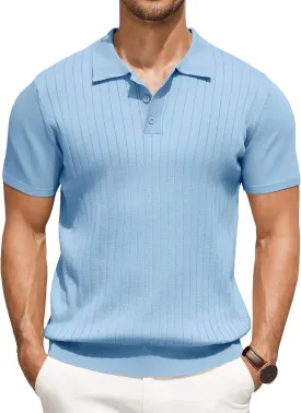 COOFANDY Men's Knit Polo Shirts Short Sleeve Ribbed Knitted Shirt Summer Lightweight Casual Golf Shirts