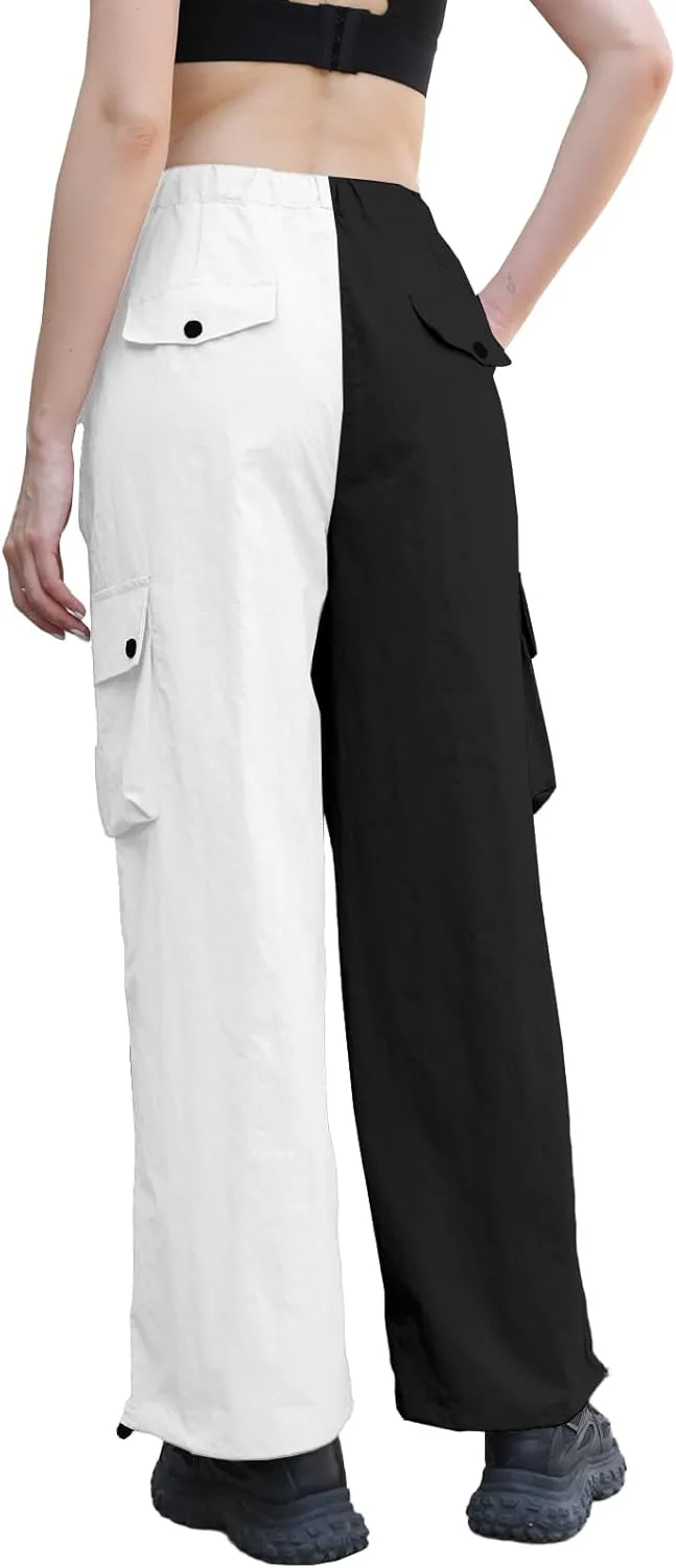 Cromoncent Girls & Womens High Waist Parachute Pants Y2K Waterproof Cargo Trousers with Pockets 6 Years-Women 3XL