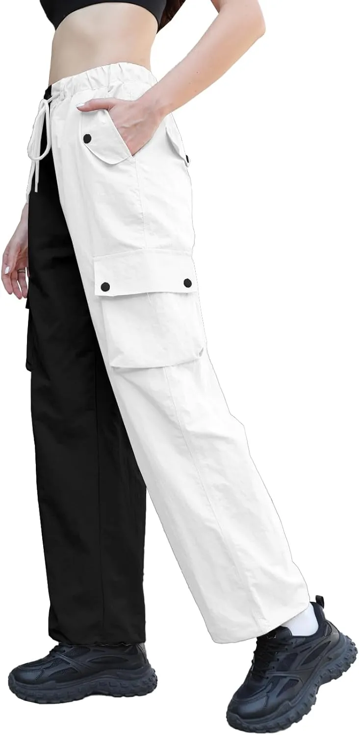 Cromoncent Girls & Womens High Waist Parachute Pants Y2K Waterproof Cargo Trousers with Pockets 6 Years-Women 3XL
