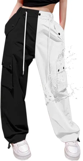 Cromoncent Girls & Womens High Waist Parachute Pants Y2K Waterproof Cargo Trousers with Pockets 6 Years-Women 3XL