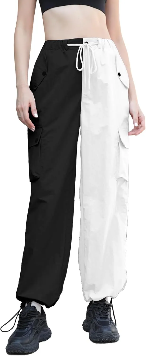 Cromoncent Girls & Womens High Waist Parachute Pants Y2K Waterproof Cargo Trousers with Pockets 6 Years-Women 3XL