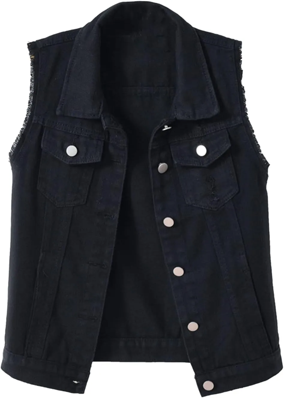 Denim Jacket for Women Casual Lapel Collar Sleeveless Denim Blazer Plus Size Cute Frayed Cropped Vest Top