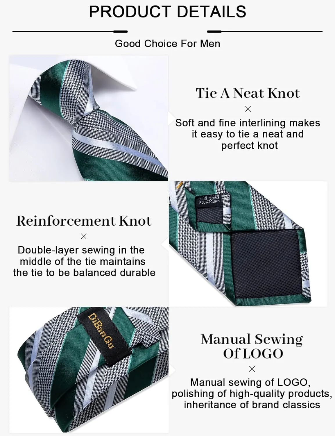 DiBanGu Mens Striped Tie Silk Woven Necktie and Pocket Square Cufflinks Tie Clip Set Wedding Business Formal Gift Tie for Men