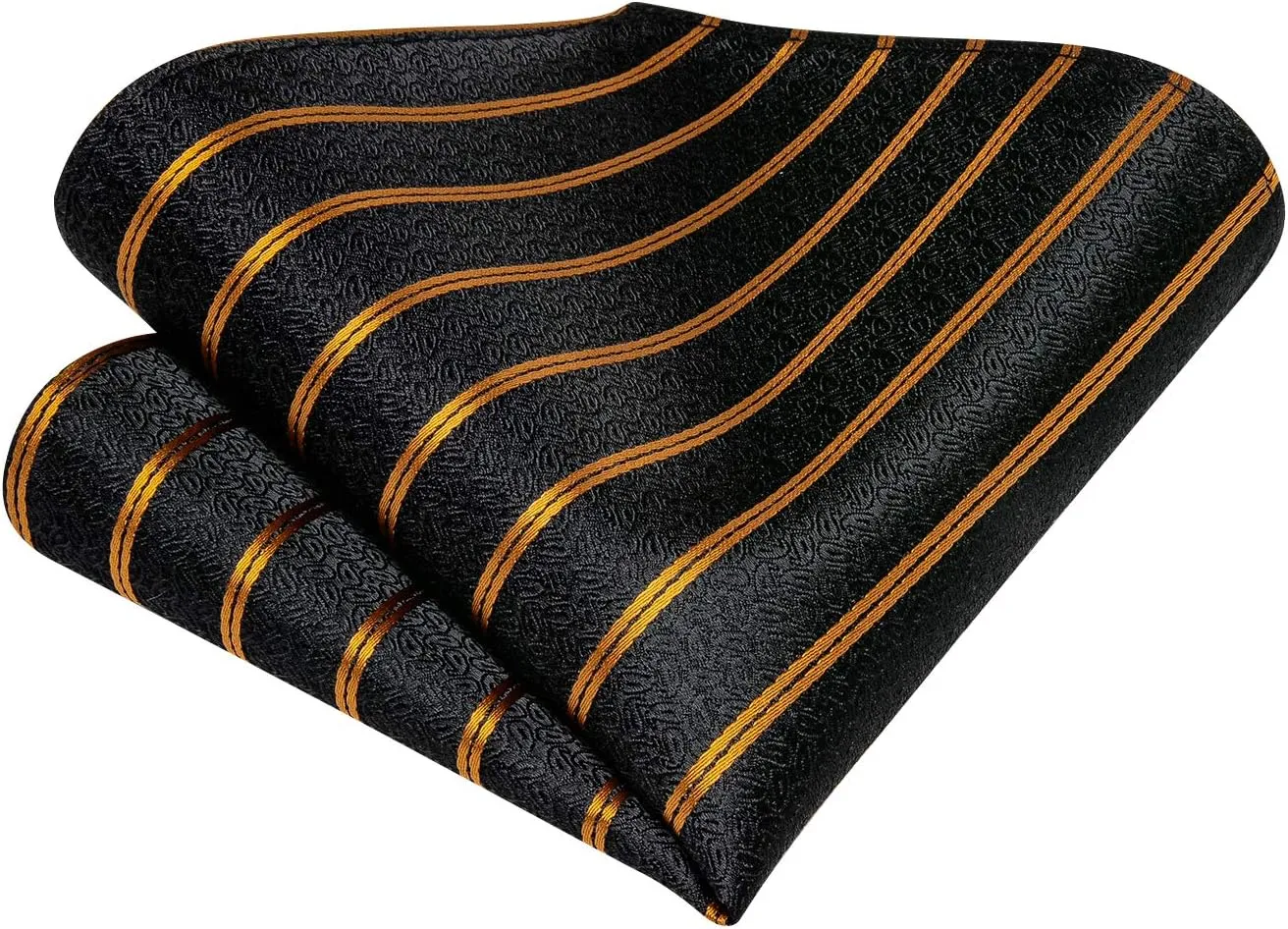 DiBanGu Mens Striped Tie Silk Woven Necktie and Pocket Square Cufflinks Tie Clip Set Wedding Business Formal Gift Tie for Men