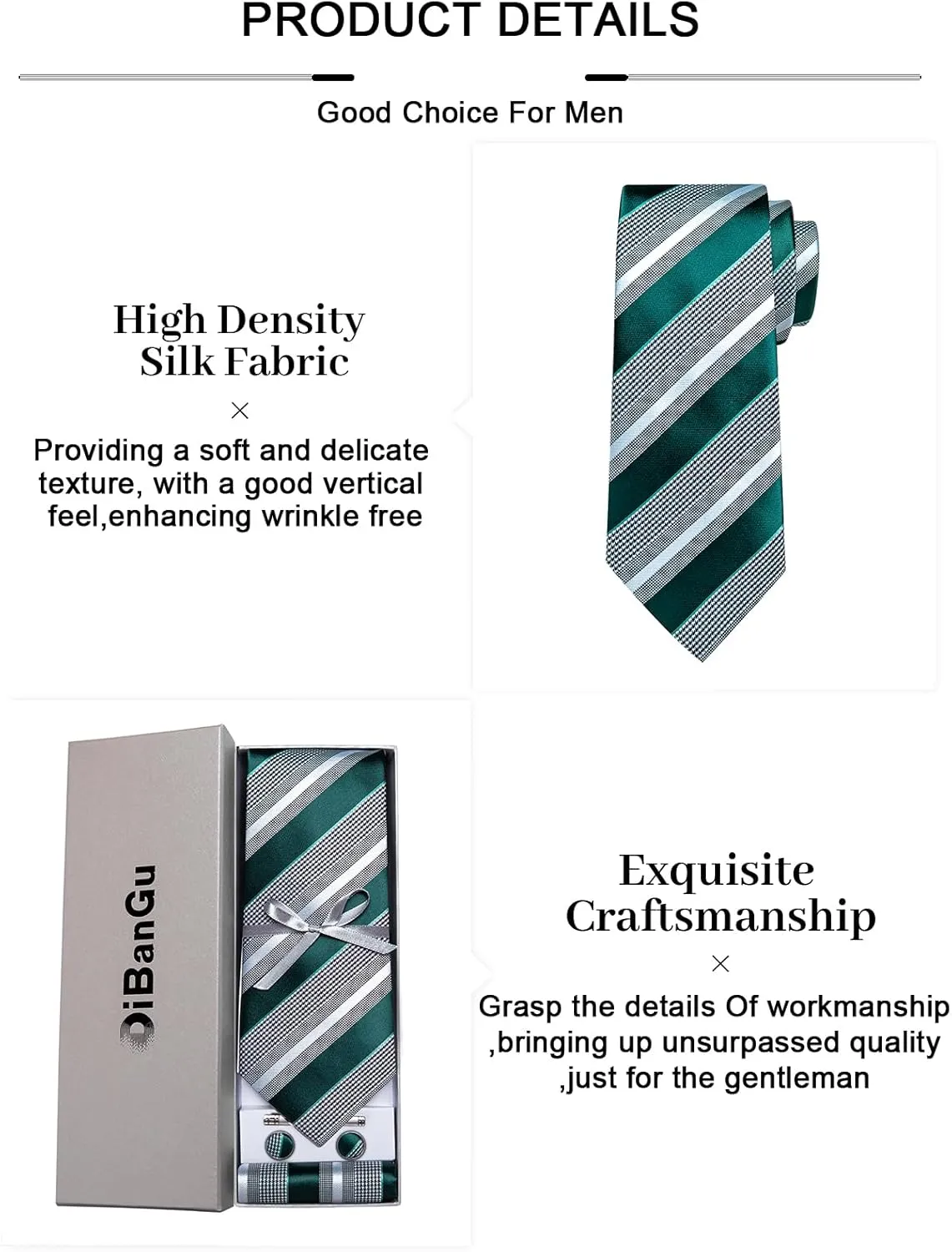 DiBanGu Mens Striped Tie Silk Woven Necktie and Pocket Square Cufflinks Tie Clip Set Wedding Business Formal Gift Tie for Men