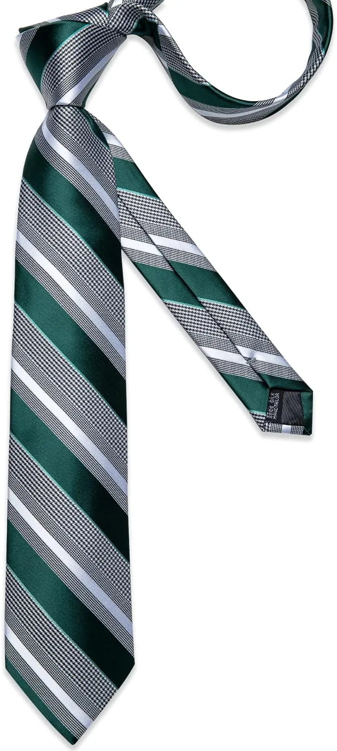 DiBanGu Mens Striped Tie Silk Woven Necktie and Pocket Square Cufflinks Tie Clip Set Wedding Business Formal Gift Tie for Men