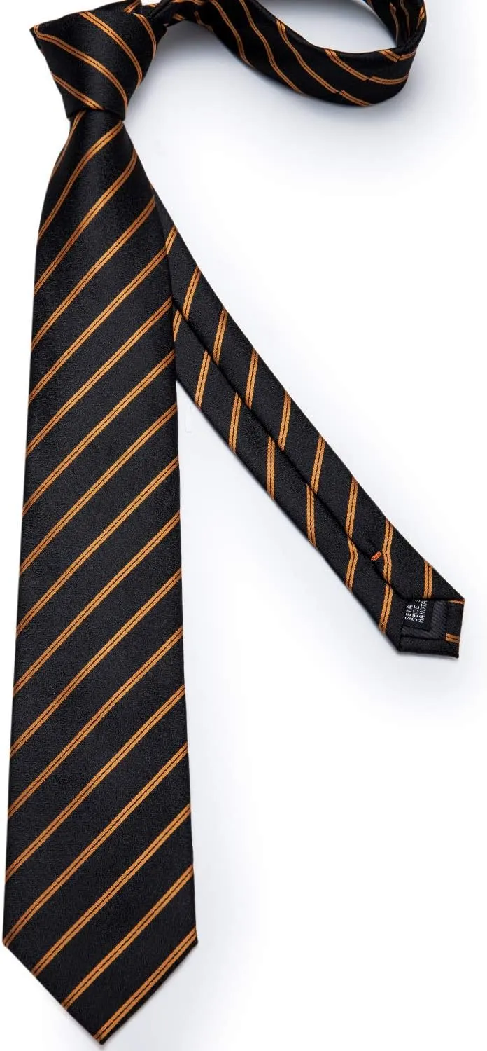 DiBanGu Mens Striped Tie Silk Woven Necktie and Pocket Square Cufflinks Tie Clip Set Wedding Business Formal Gift Tie for Men