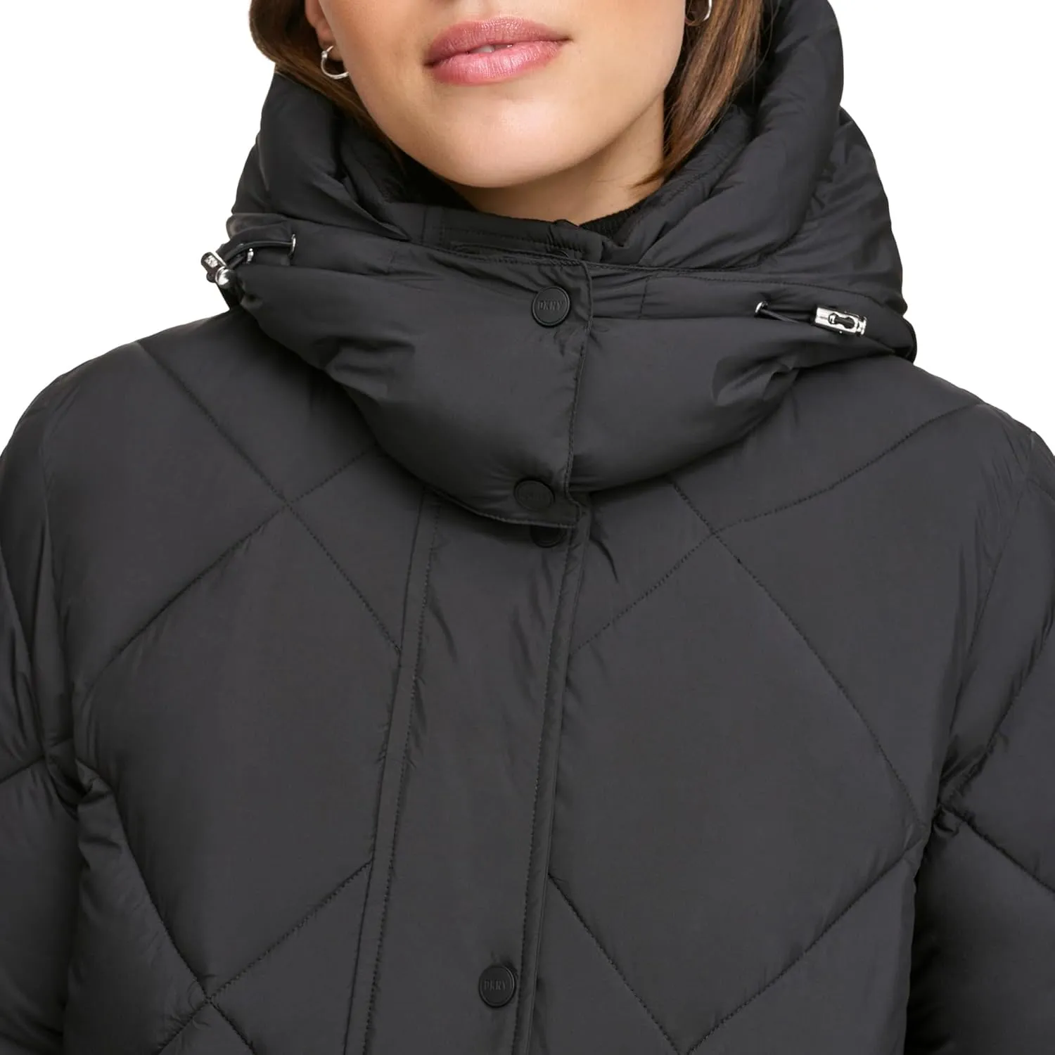DKNY Womens Diamond Quilted Long Puffer Coat