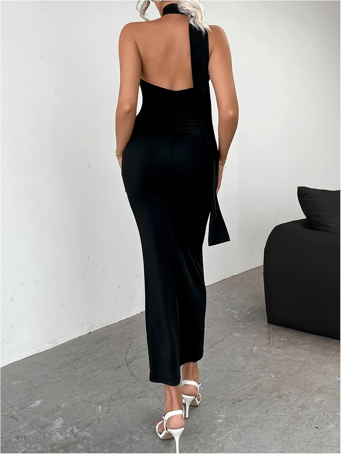 Floerns Women's Halter Neck Sleeveless Backless Bodycon Dress Cocktail Party Maxi Dresses